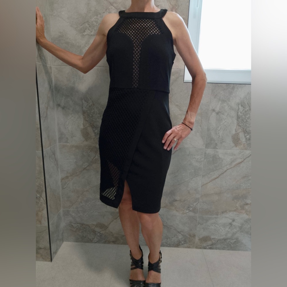 EmaModa Black Dress with Mesh Accents
